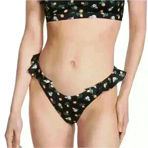 🎉Host Pick Victoria's Secret itsy ruffle bikini BOTTOM black lemon floral Small